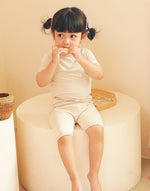 Beige Bamboo Stitch Short Sleeve Pajamas