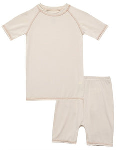 Beige Bamboo Stitch Short Sleeve Pajamas