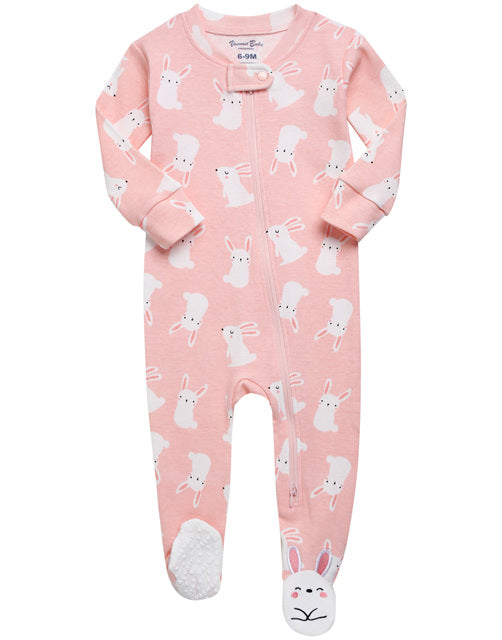 Pink Bunny Baby Footed Sleepers
