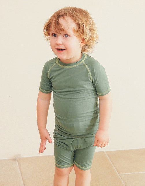 Green Bamboo Stitch Short Sleeve Pajamas