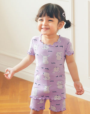 Shirring Purple Rabbit Short Sleeve Pajamas