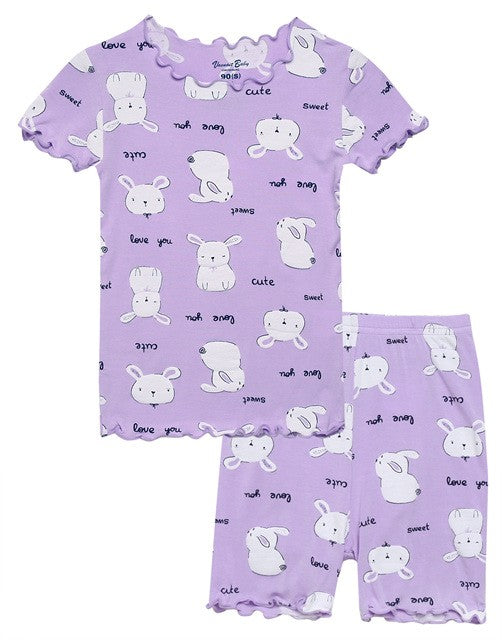 Shirring Purple Rabbit Short Sleeve Pajamas