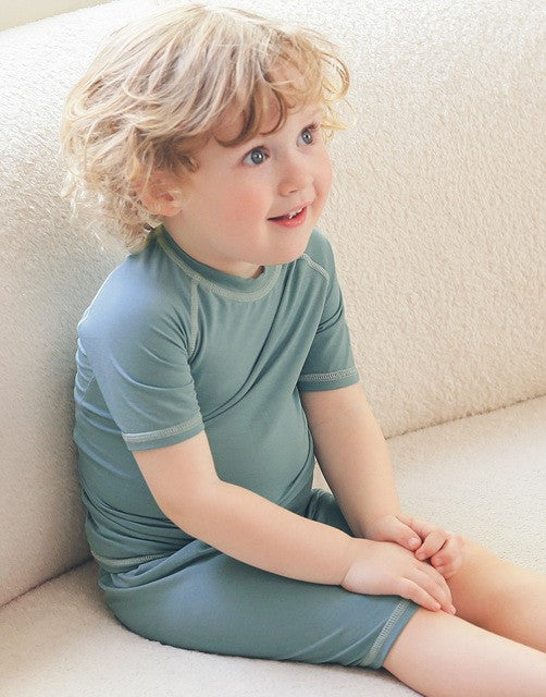 Silver Green Bamboo Stitch Short Sleeve Pajamas