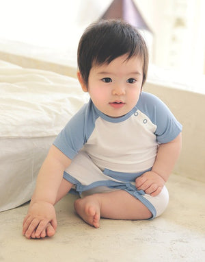 Blue Pocket Bamboo Baby Romper