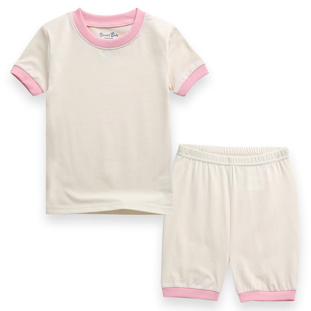 Cream Pink Macaron Short Sleeve Pajamas