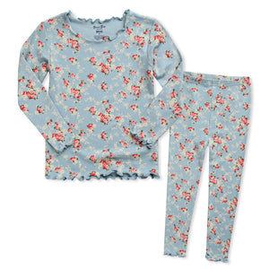 Shirring Flower Mint Modal Long Sleeve Pajama