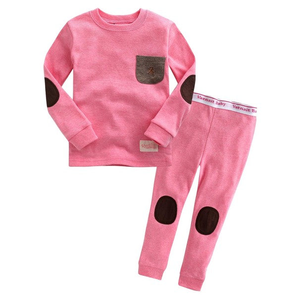 Raglan Pink Patch Bear Long Sleeve Pajamas - Go PJ Party