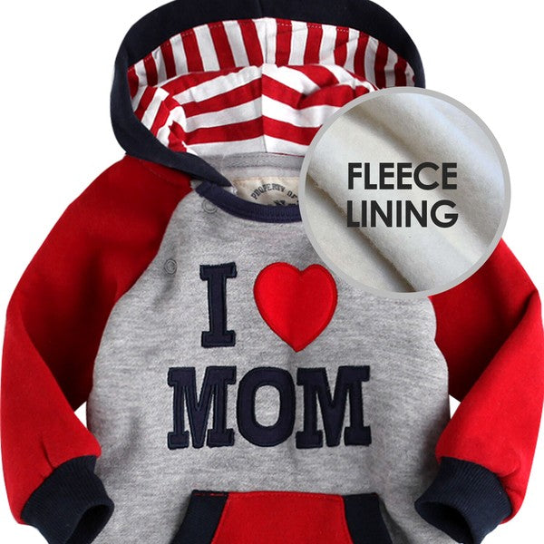 I Love Mom Fleece Hoodie Jumpsuit - Go PJ Party