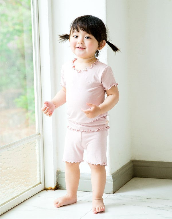 Shirring Greypink Short Sleeve Pajamas - Go PJ Party