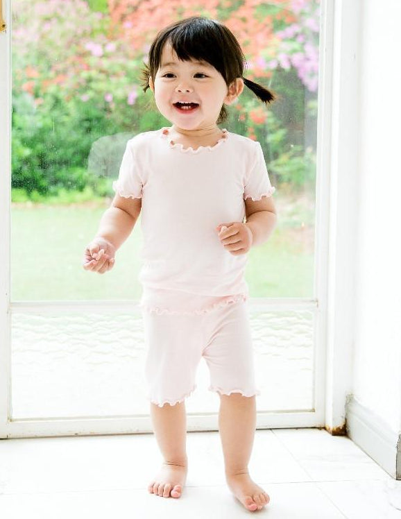 Shirring Pink Short Sleeve Pajamas - Go PJ Party