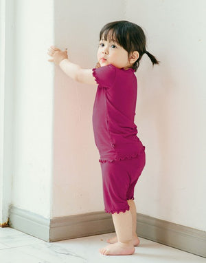 Shirring Cherry Purple Short Sleeve Pajamas