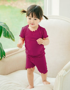 Shirring Cherry Purple Short Sleeve Pajamas