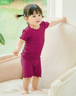 Shirring Cherry Purple Short Sleeve Pajamas