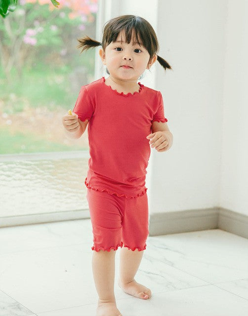 Shirring Rose Coral Short Sleeve Pajamas