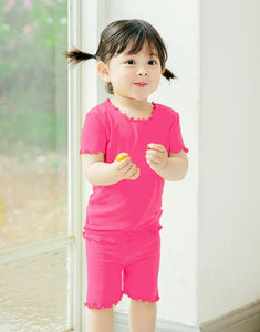 Shirring Magenta Pink Short Sleeve Pajamas