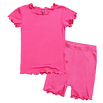 Shirring Magenta Pink Short Sleeve Pajamas