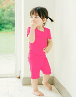 Shirring Magenta Pink Short Sleeve Pajamas