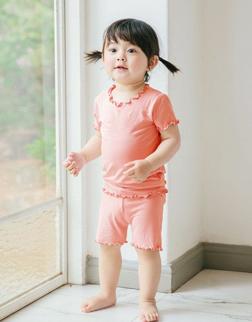 Shirring Peach Rose Short Sleeve Pajamas