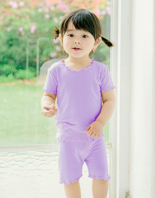 Shirring Light Purple Short Sleeve Pajamas