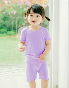 Shirring Light Purple Short Sleeve Pajamas