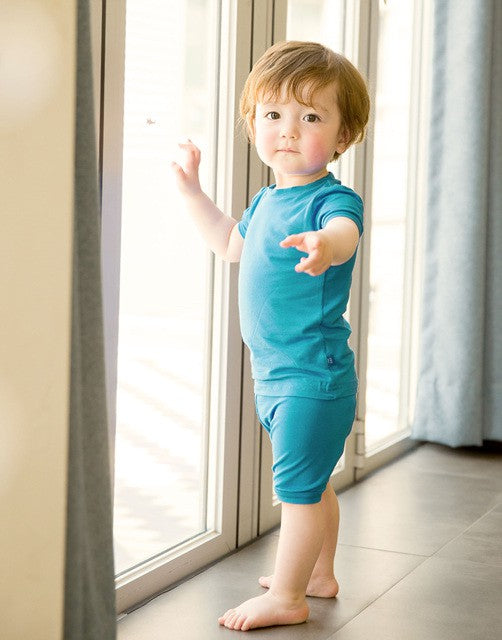 Colorful Aqua Blue Short Sleeve Pajamas