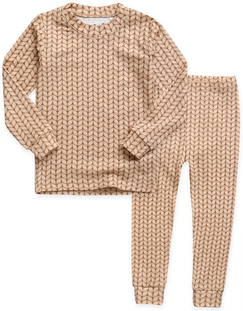 Cozy Knit Beige Long Sleeve Pajama