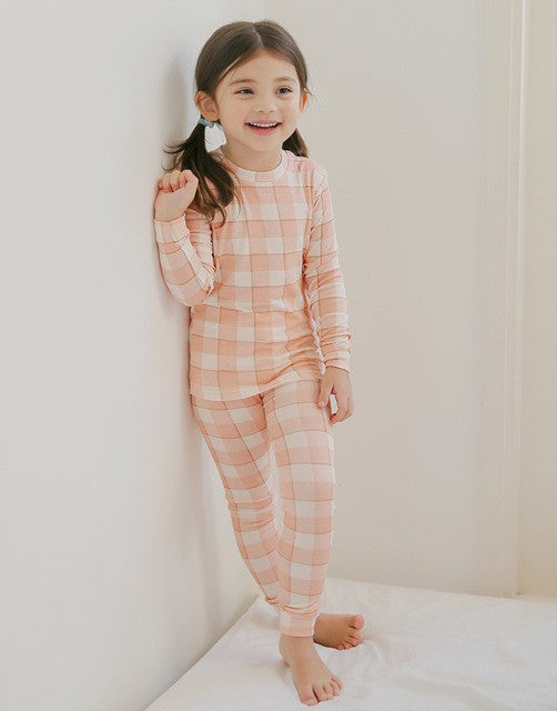 Window Check Peach Long Sleeve Pajama