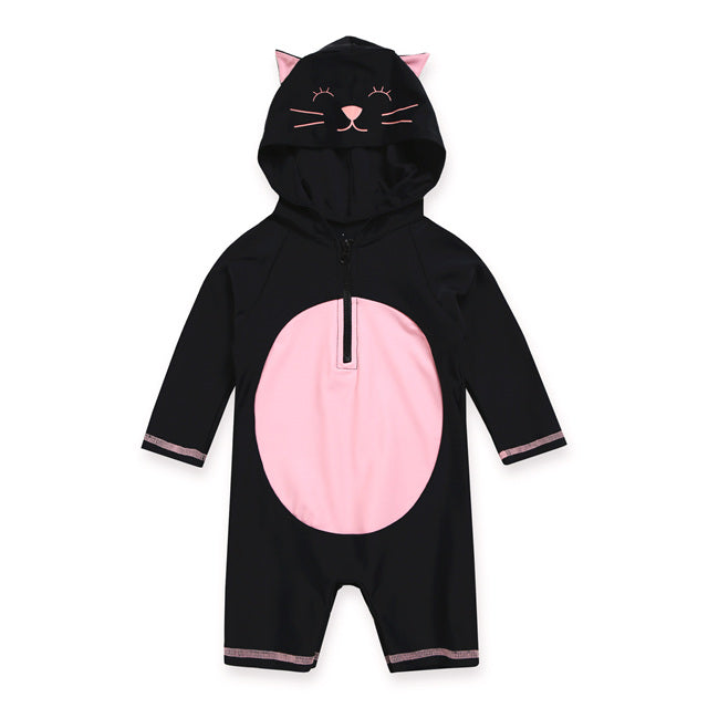 Kitten Black Hoodie Baby 3/4 Sleeve Swimsuit - Go PJ Party