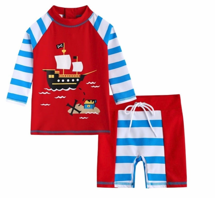 Marine Pirate 3/4 Sleeve Swimsuit Set - Go PJ Party