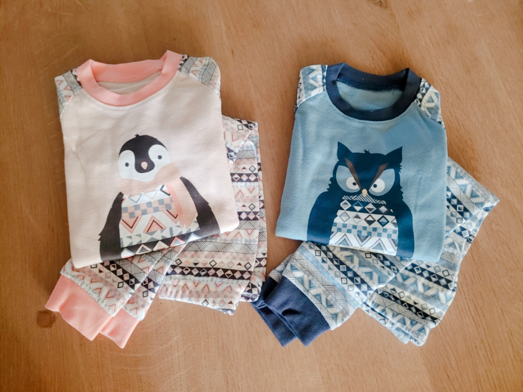 Scandi Penguin & Owl Long Sleeve Pajama (Blue/Pink)