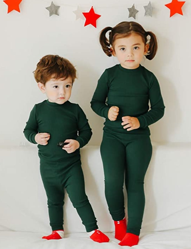 Rib Knit Green Long Sleeve Pajama