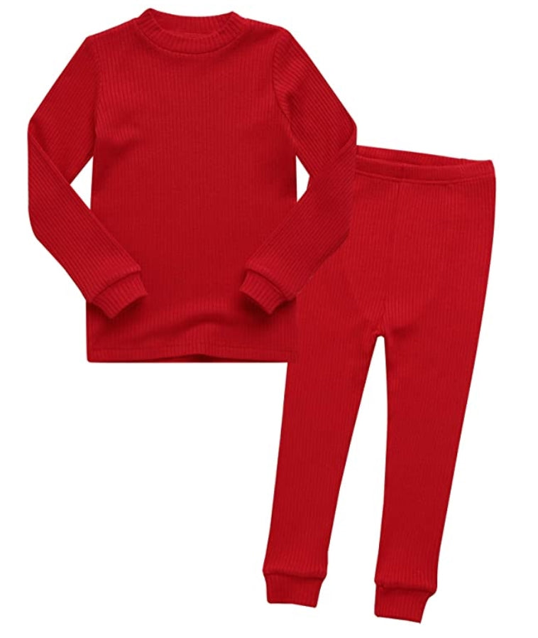 Rib Knit Red Long Sleeve Pajama