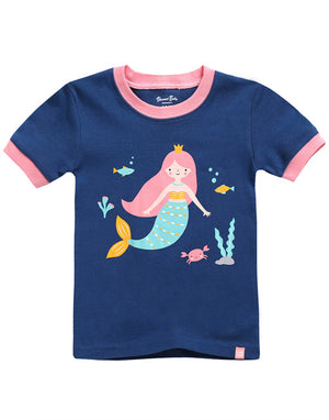 Mermaid Navy Short Sleeve Pajamas