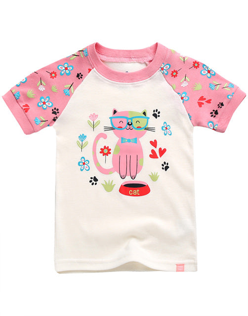 Flower Cat Short Sleeve Pajamas