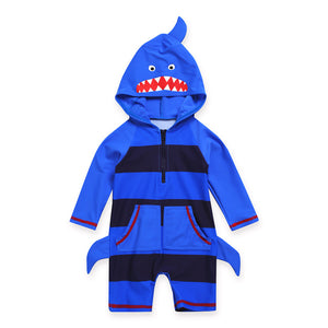 Baby Shark Blue Hoodie Baby 3/4 Sleeve Swimsuit - Go PJ Party