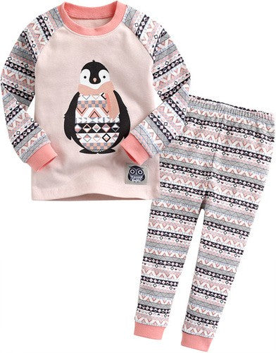 Scandi Penguin & Owl Long Sleeve Pajama (Blue/Pink)