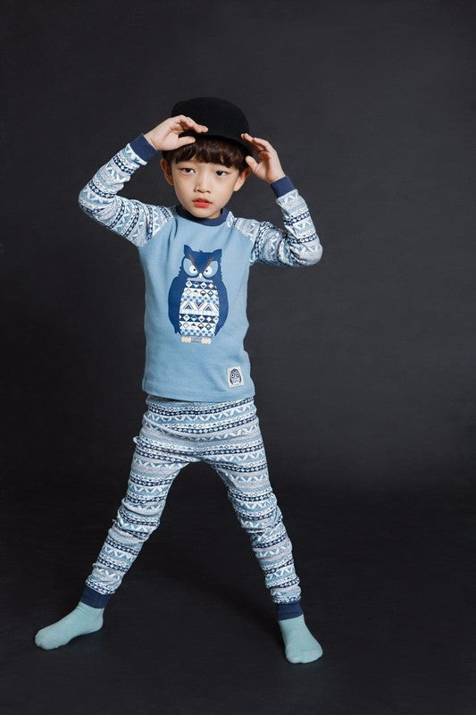 Scandi Penguin & Owl Long Sleeve Pajama (Blue/Pink)