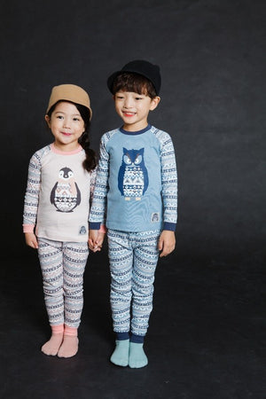 Scandi Penguin & Owl Long Sleeve Pajama (Blue/Pink)