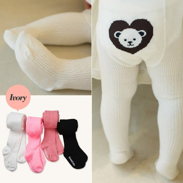 Beary Big Heart Tights (Black/Ivory/Neon Pink/Rose Pink) - Go PJ Party