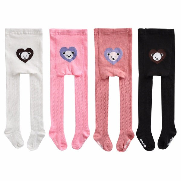 Beary Big Heart Tights (Black/Ivory/Neon Pink/Rose Pink) - Go PJ Party