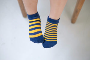 Sporty Striped Ankle Socks (Charcoal/Navy/Pink)