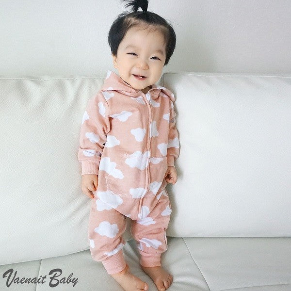 Cloud Cotton Hoodie Romper (Sky/Pink) - Go PJ Party