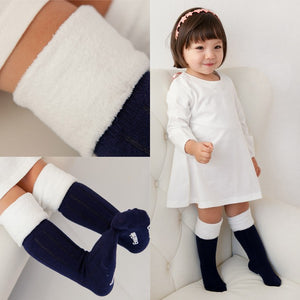 Fur Cuff Knee Socks (Grey/Ivory/Navy) - Go PJ Party