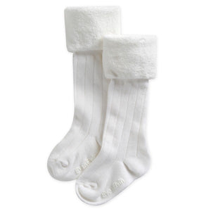 Fur Cuff Knee Socks (Grey/Ivory/Navy) - Go PJ Party