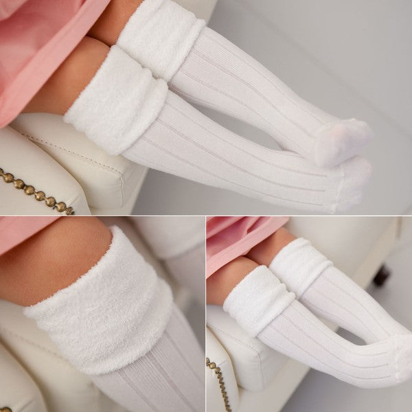 Fur Cuff Knee Socks (Grey/Ivory/Navy) - Go PJ Party