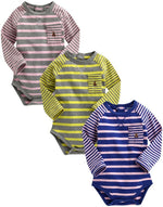 Stripe Bodysuit 3 pack (PinkGrey/YellowGrey/PinkBlue) - Go PJ Party