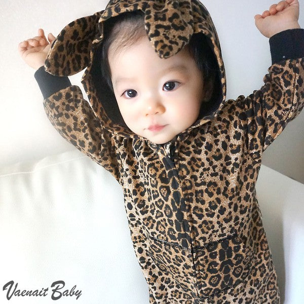 Leopard Cotton Hoodie Romper - Go PJ Party