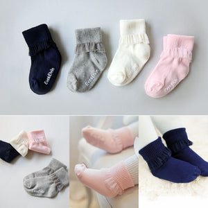 Chiffon frill Ankle Socks (Grey/Navy/White/Pink) - Go PJ Party