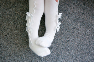 Shirring Ribbon White Tights - Go PJ Party