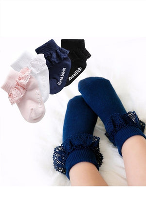 Classic Frill Ankle Socks (Black/Navy/White/Pink) - Go PJ Party